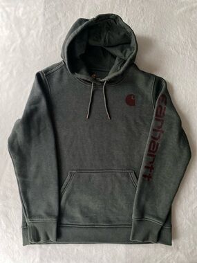 Carhartt Women's Large Relaxed Fit Sleeve Logo Hoodie - Moss Green Heather